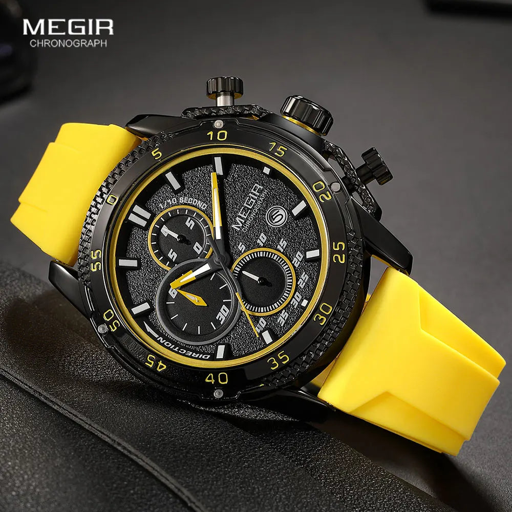 MEGIR Quartz, Chronographe, Bracelet Silicone, Étanche, Luminance, Date Automatique