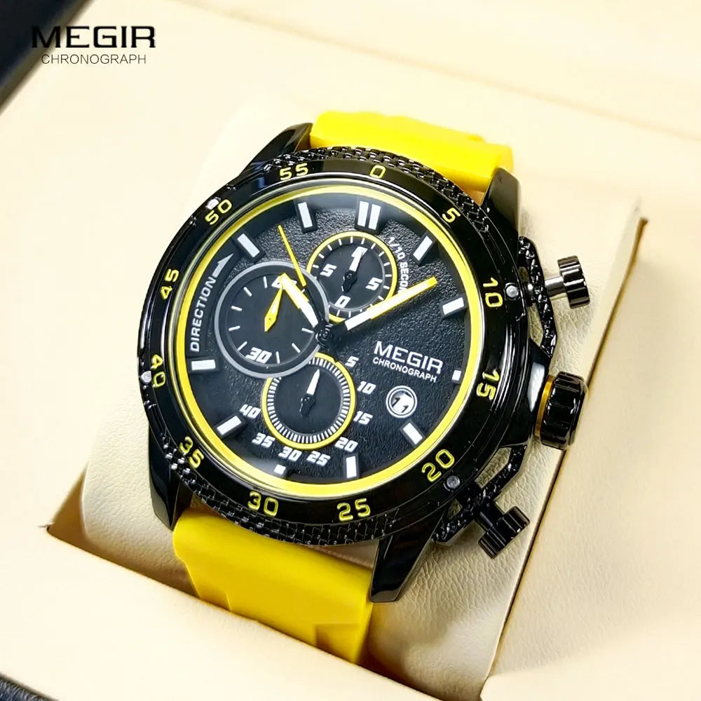 MEGIR Quartz, Chronographe, Bracelet Silicone, Étanche, Luminance, Date Automatique