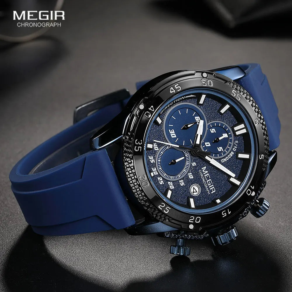 MEGIR Quartz, Chronographe, Bracelet Silicone, Étanche, Luminance, Date Automatique