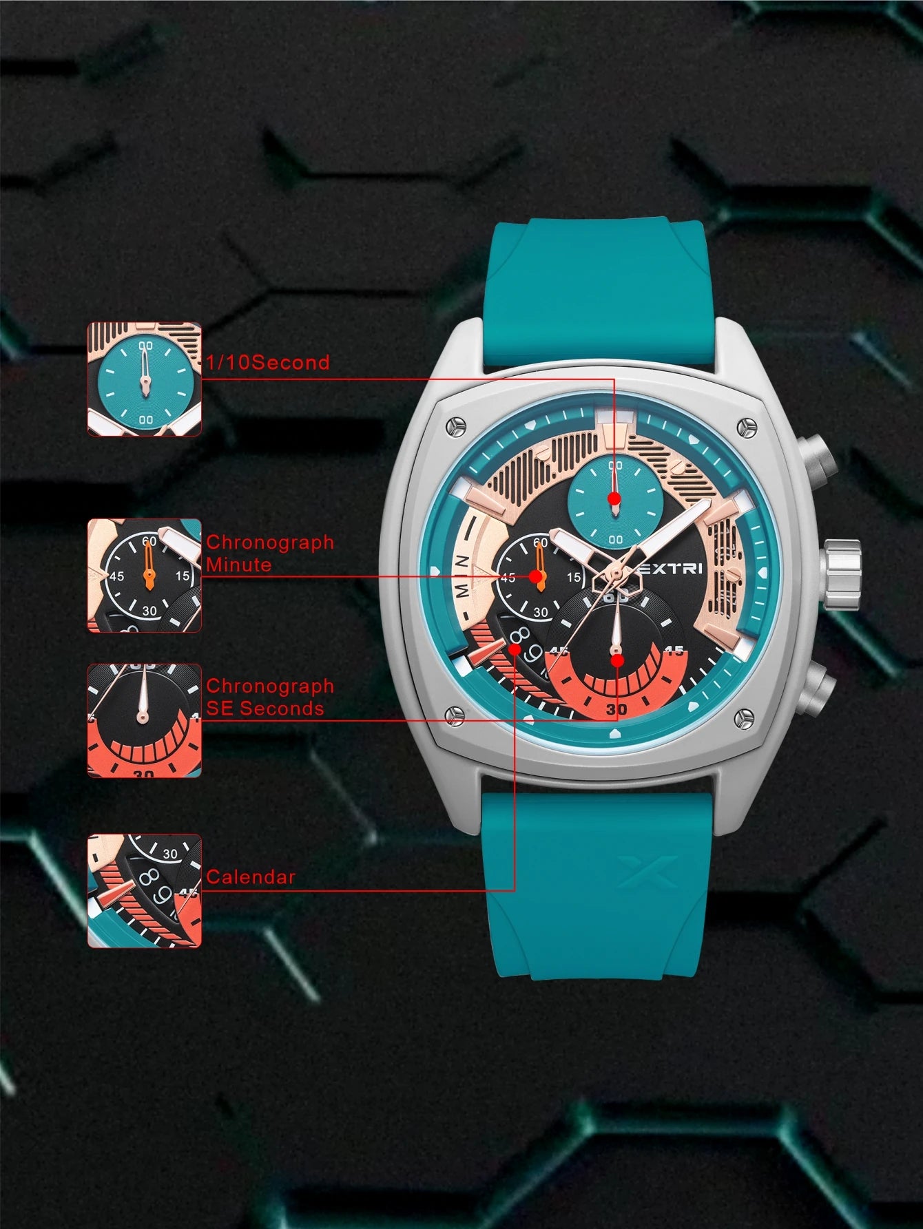 Montre Chronographe Extri à Quartz, Étanche et en Silicon