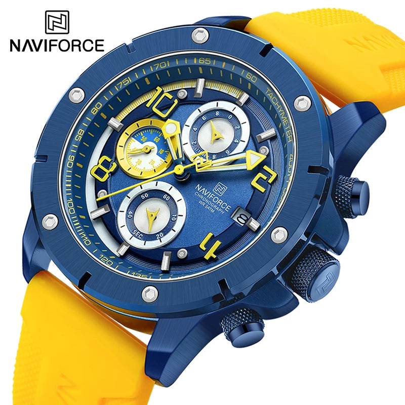 NAVIFORCE Sport, Étanche, Chronographe Quartz, Bracelet Silicone, Affichage Date